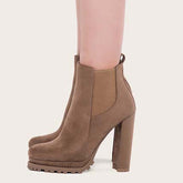 Platform Chelsea Ankle Boots Side Zipper Chunky High Heel Booties Oshnow